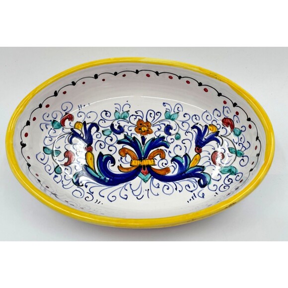 Deruta Ricco Italian Hand Painted Small Plate Dish Soap Dish Signed - Picture 4 of 8